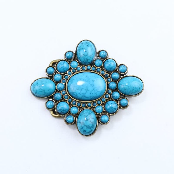Ceinture en cuir à boucle ton bronze turquoise de luxe pour homme