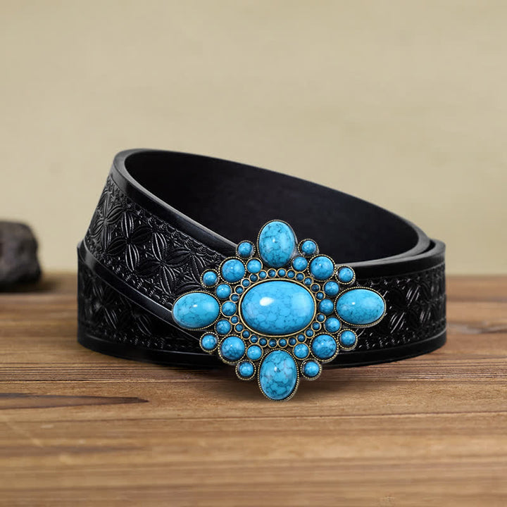 Ceinture en cuir à boucle ton bronze turquoise de luxe pour homme