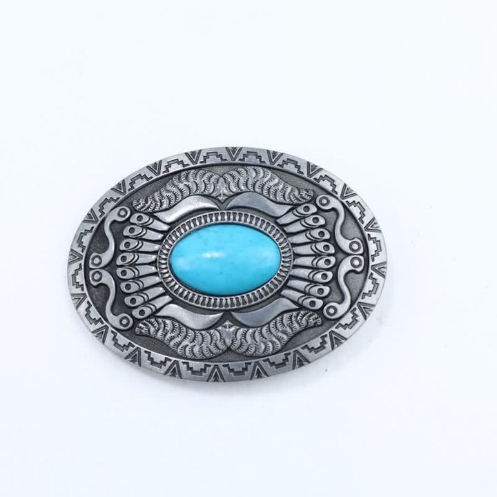 Ceinture en cuir à boucle turquoise pour homme avec bouclier indien