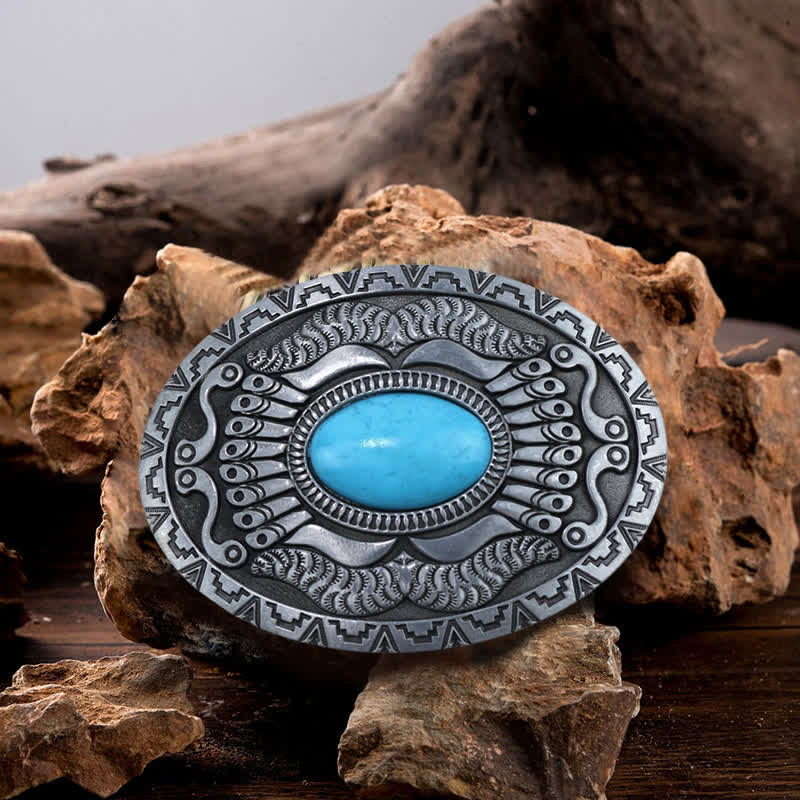 Ceinture en cuir à boucle turquoise pour homme avec bouclier indien
