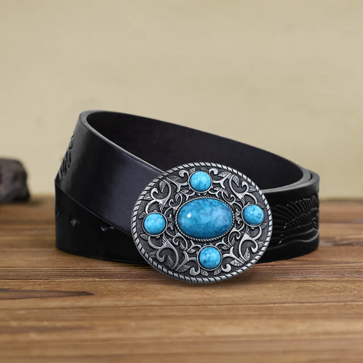 Ceinture en cuir à boucle turquoise pour homme avec motif cowboy western