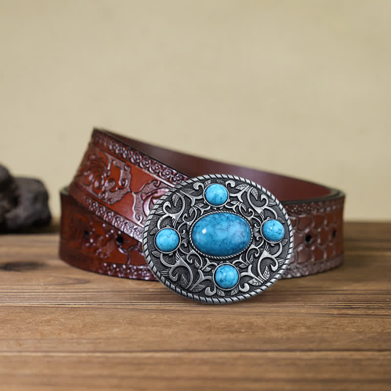 Ceinture en cuir à boucle turquoise pour homme avec motif cowboy western