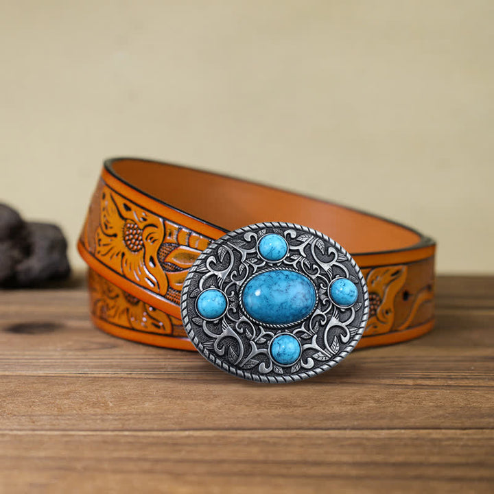 Ceinture en cuir à boucle turquoise pour homme avec motif cowboy western