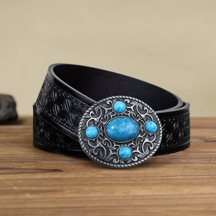 Ceinture en cuir à boucle turquoise pour homme avec motif cowboy western