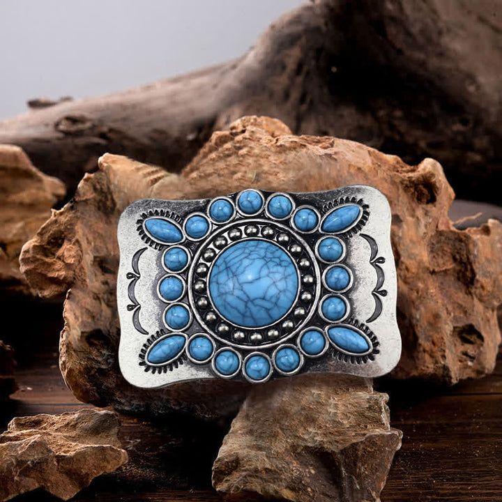 Ceinture en cuir à boucle rectangulaire en pierre turquoise pour homme