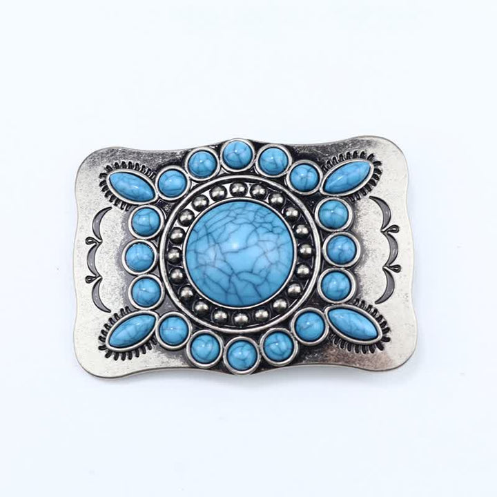 Ceinture en cuir à boucle rectangulaire en pierre turquoise pour homme
