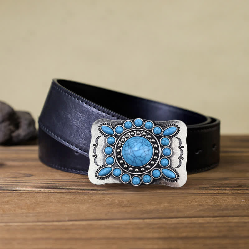 Ceinture en cuir à boucle rectangulaire en pierre turquoise pour homme