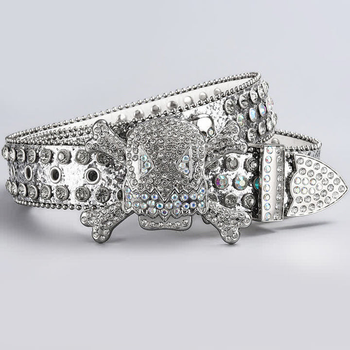 Ceinture en cuir cloutée avec strass et tête de mort