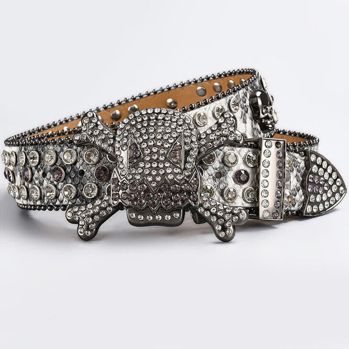 Ceinture en cuir cloutée avec strass et tête de mort