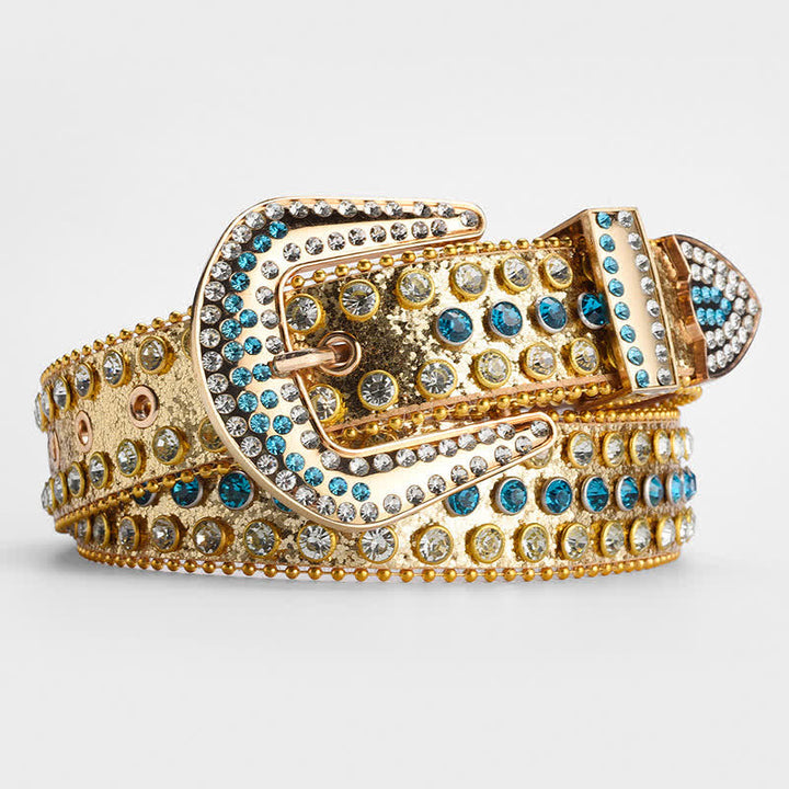 Ceinture en cuir cloutée avec strass brillants