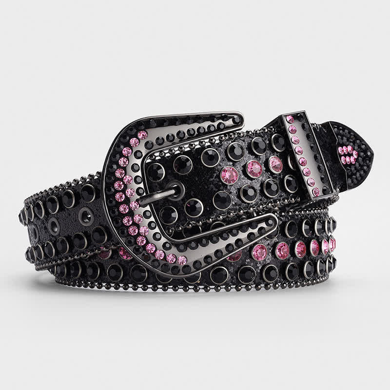 Ceinture en cuir cloutée avec strass brillants