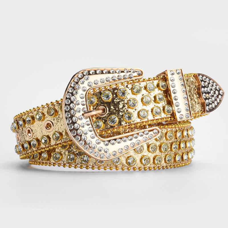 Ceinture en cuir cloutée avec strass brillants