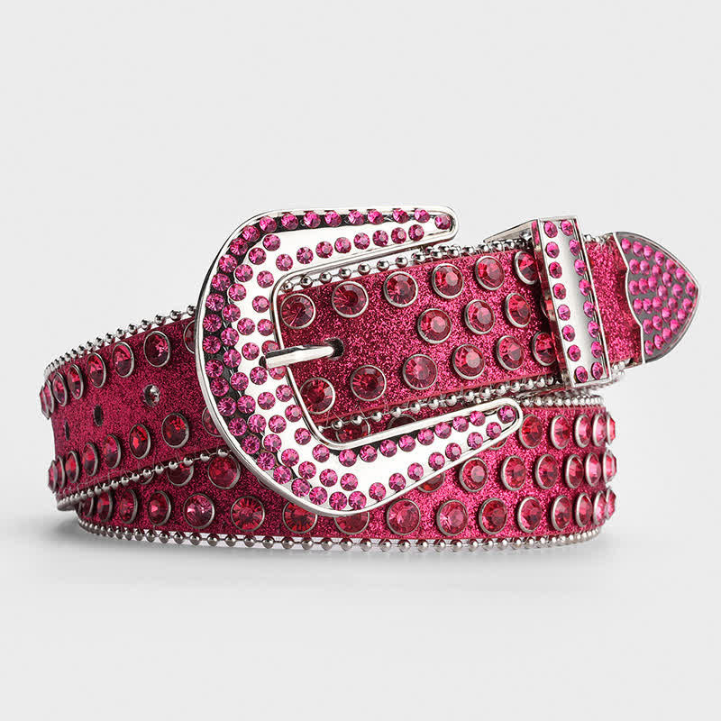 Ceinture en cuir cloutée avec strass brillants