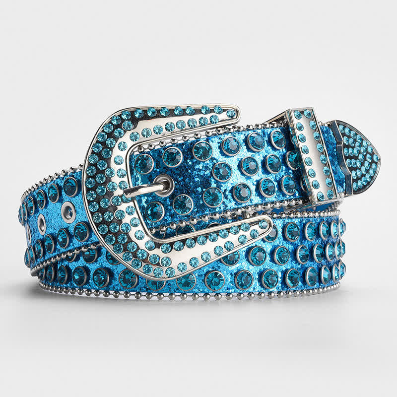 Ceinture en cuir cloutée avec strass brillants