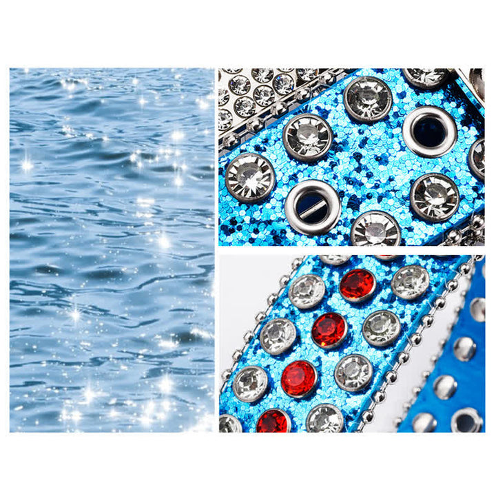 Ceinture en cuir cloutée avec strass brillants