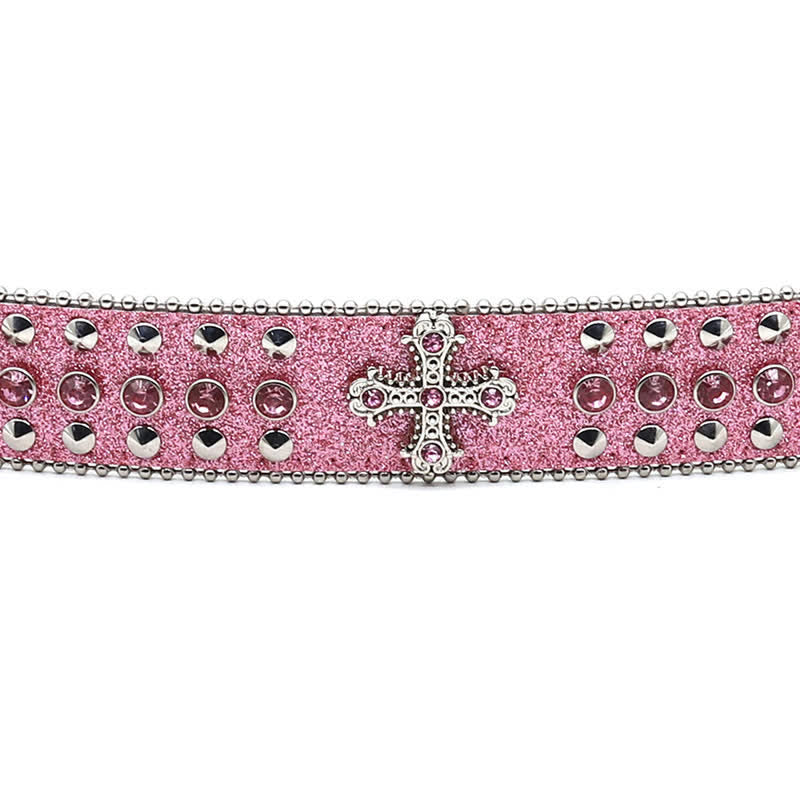 Ceinture en cuir cloutée avec croix gothique élégante et strass