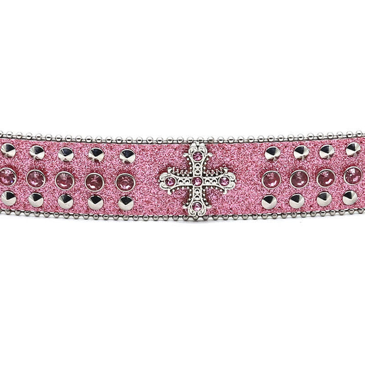 Ceinture en cuir cloutée avec croix gothique élégante et strass