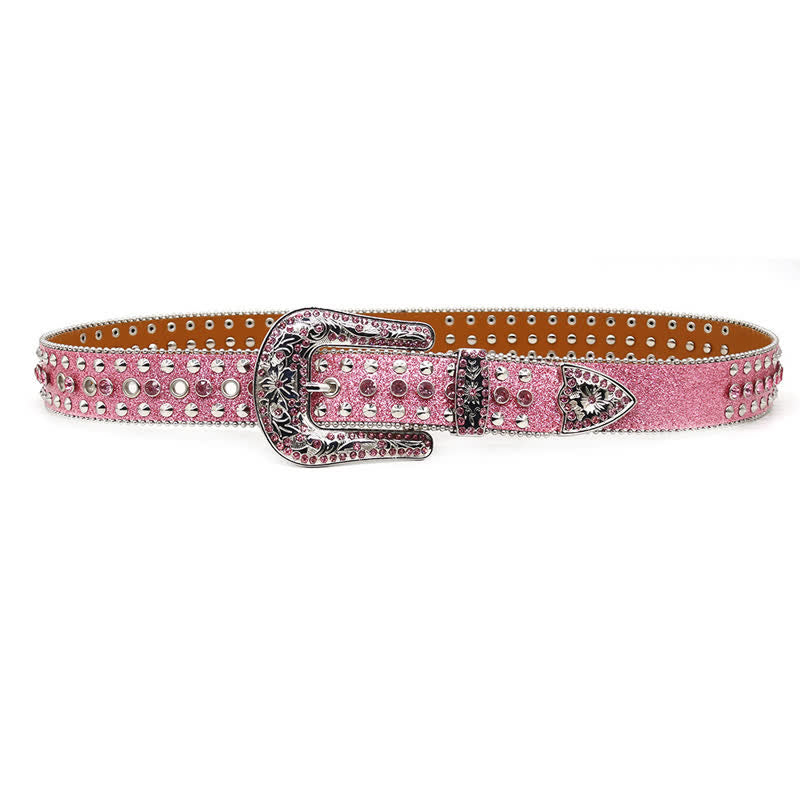 Ceinture en cuir cloutée avec croix gothique élégante et strass