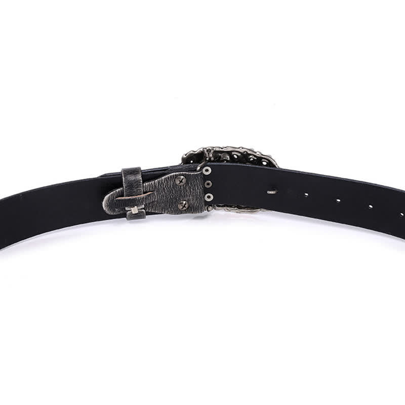 Ceinture en cuir à rivets et fausses pierres turquoises avec tête de tigre