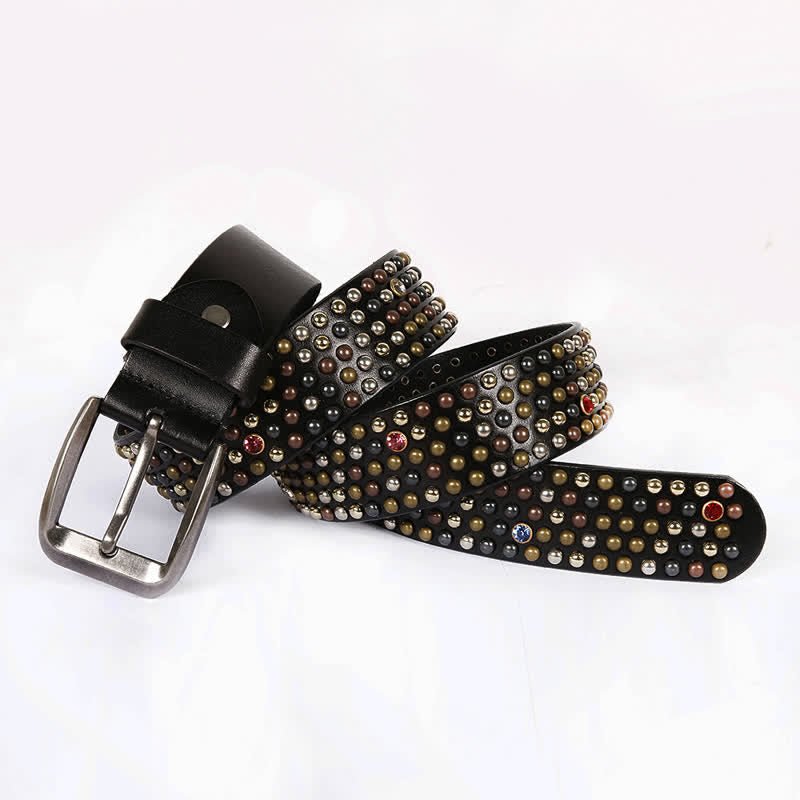 Ceinture en cuir élégante avec rivets cloutés et strass