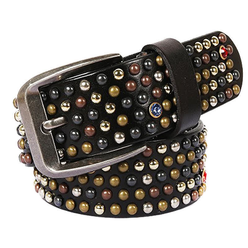 Ceinture en cuir élégante avec rivets cloutés et strass