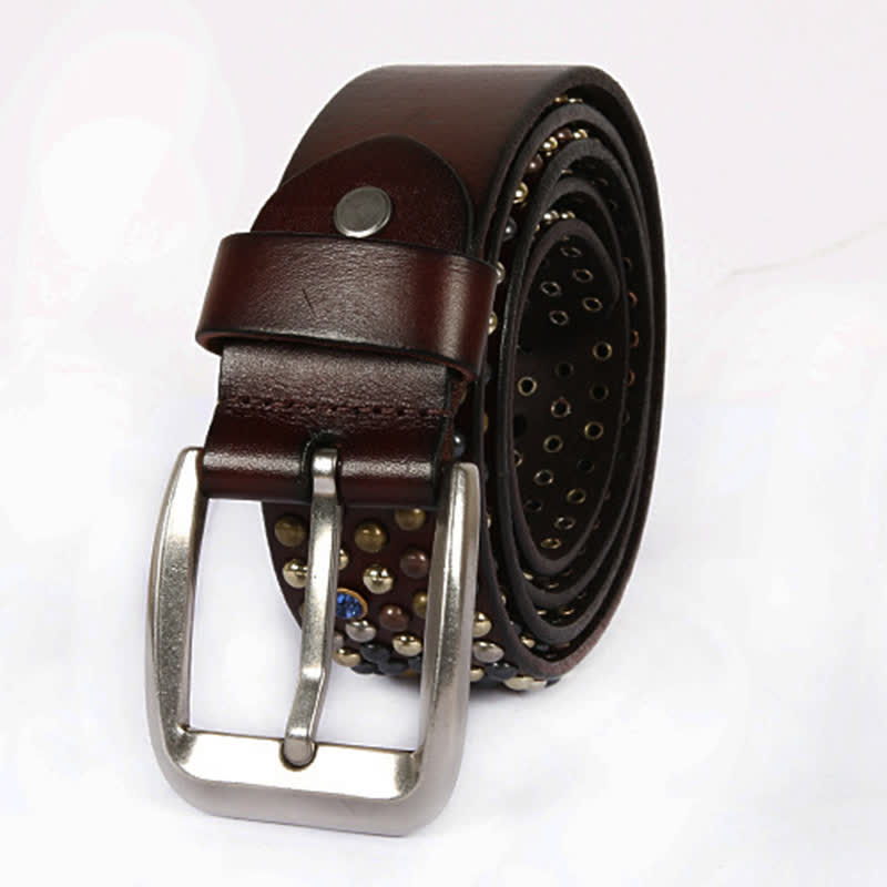 Ceinture en cuir élégante avec rivets cloutés et strass
