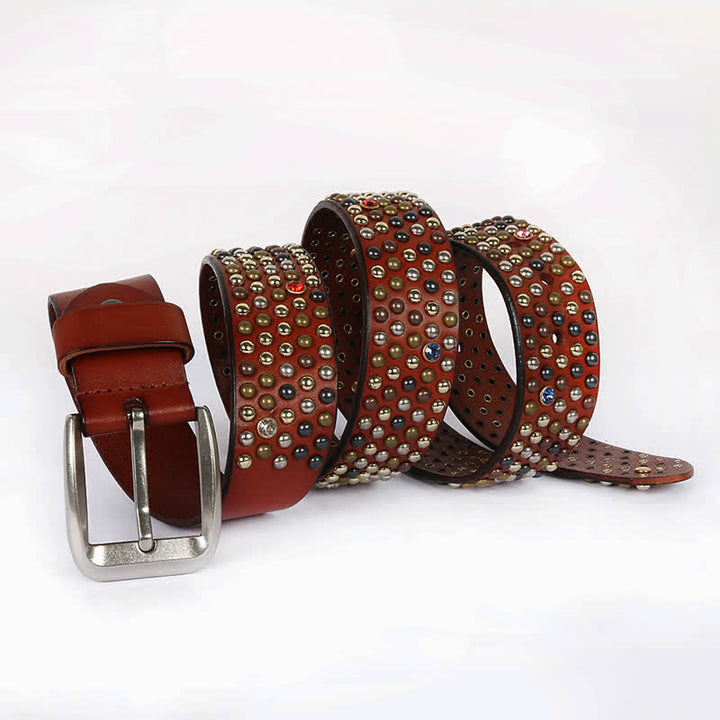 Ceinture en cuir élégante avec rivets cloutés et strass