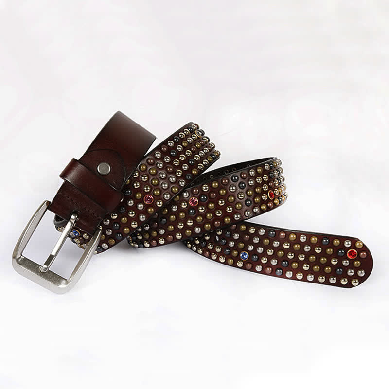 Ceinture en cuir élégante avec rivets cloutés et strass