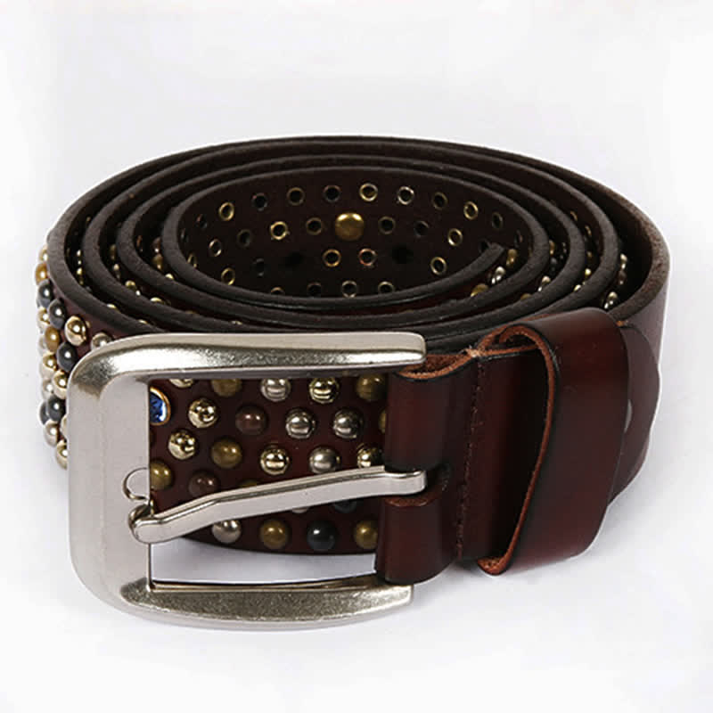 Ceinture en cuir élégante avec rivets cloutés et strass