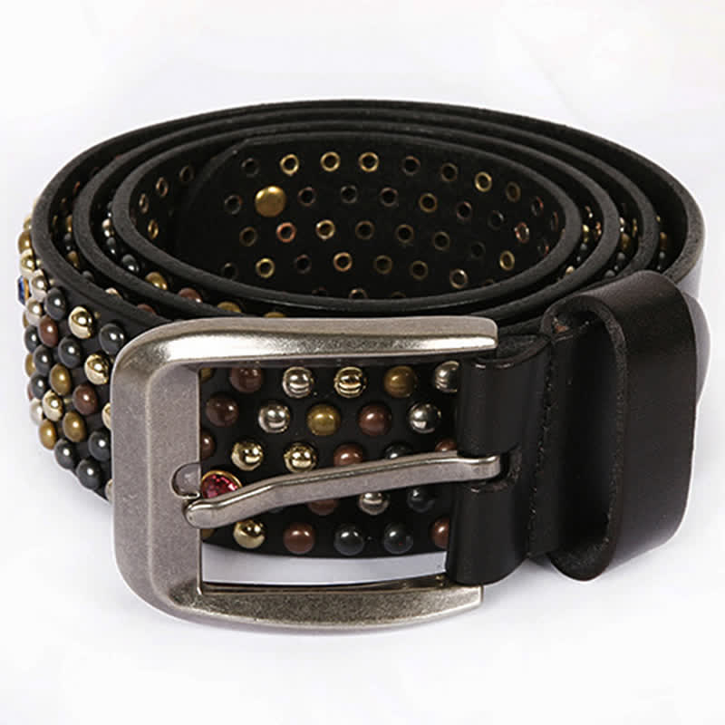 Ceinture en cuir élégante avec rivets cloutés et strass