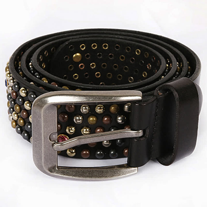 Ceinture en cuir élégante avec rivets cloutés et strass