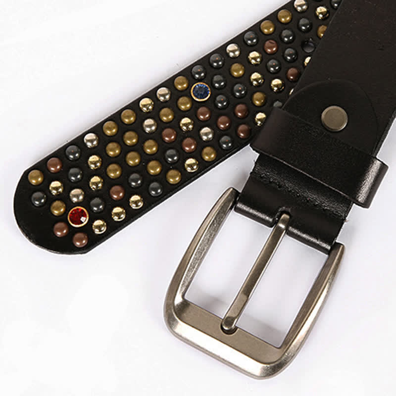 Ceinture en cuir élégante avec rivets cloutés et strass