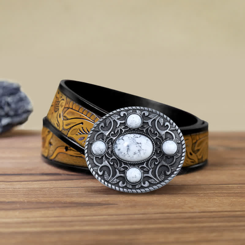 Ceinture en cuir à boucle turquoise pour homme avec motif cowboy western