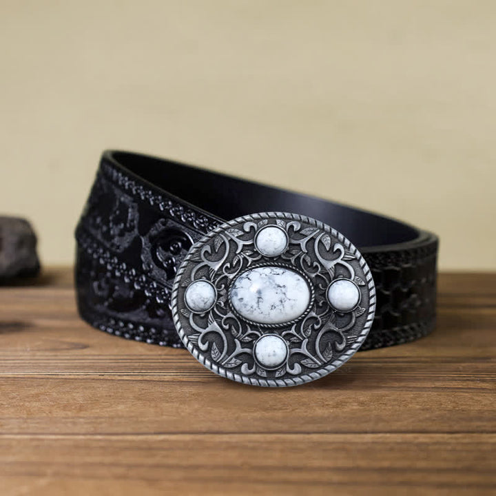 Ceinture en cuir à boucle turquoise pour homme avec motif cowboy western