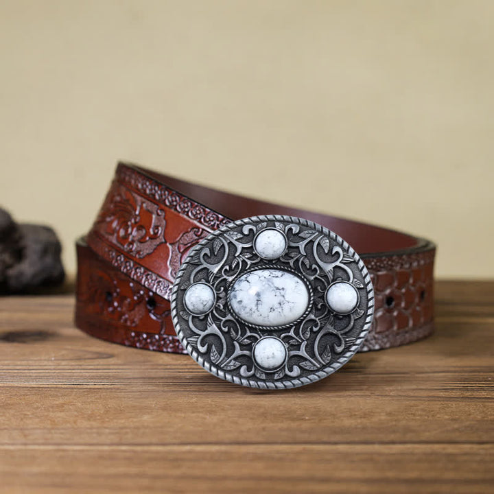 Ceinture en cuir à boucle turquoise pour homme avec motif cowboy western