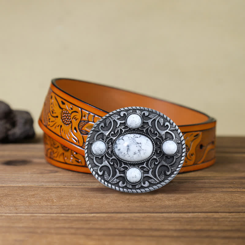 Ceinture en cuir à boucle turquoise pour homme avec motif cowboy western