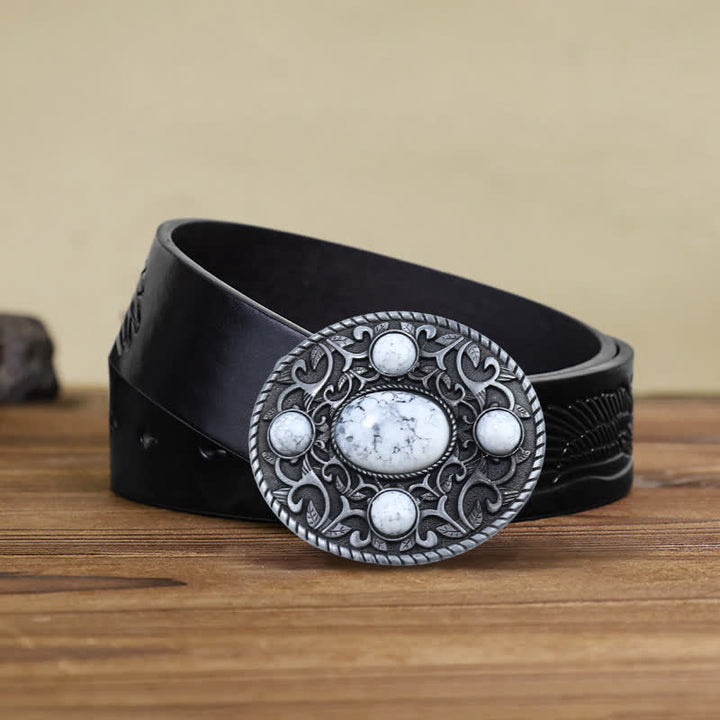 Ceinture en cuir à boucle turquoise pour homme avec motif cowboy western