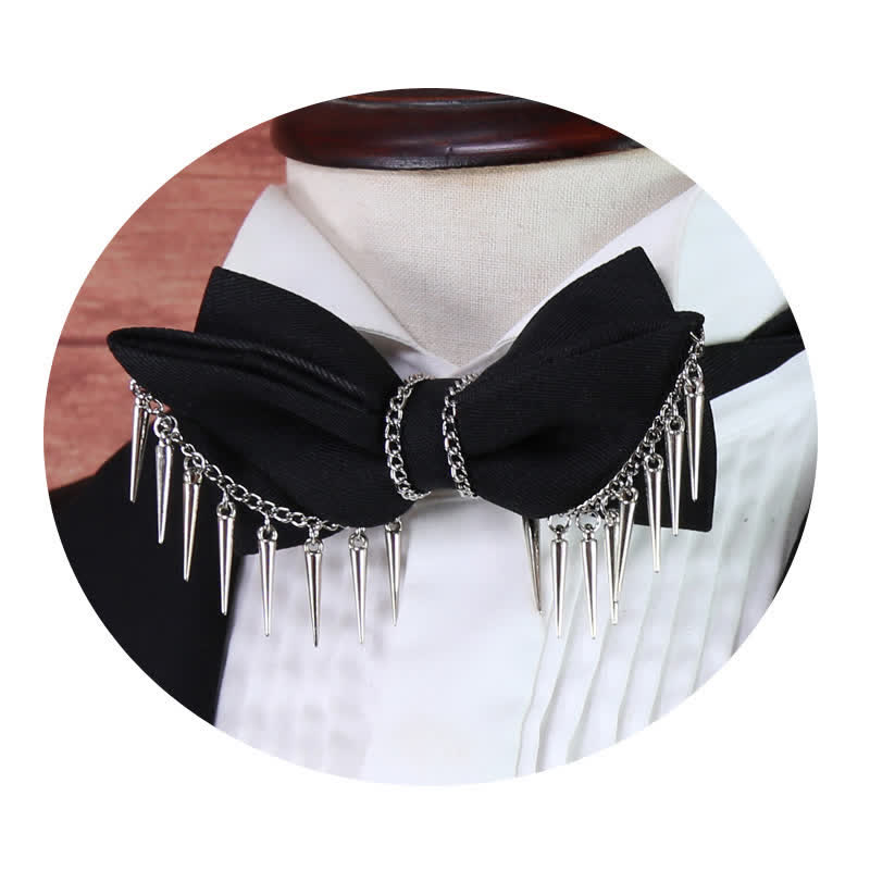Nœud papillon à chaîne et pompons style punk pour homme