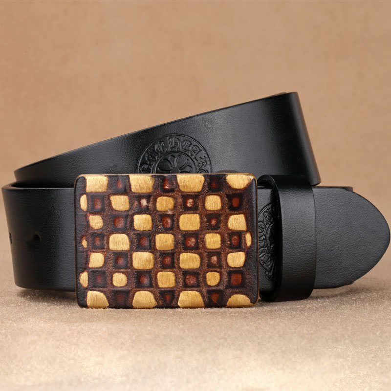 Ceinture en cuir à carreaux géométriques pour homme