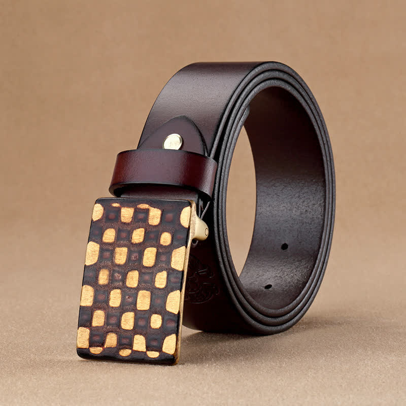 Ceinture en cuir à carreaux géométriques pour homme
