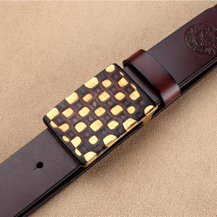 Ceinture en cuir à carreaux géométriques pour homme