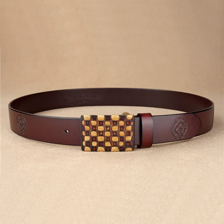 Ceinture en cuir à carreaux géométriques pour homme