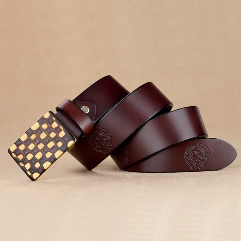 Ceinture en cuir à carreaux géométriques pour homme