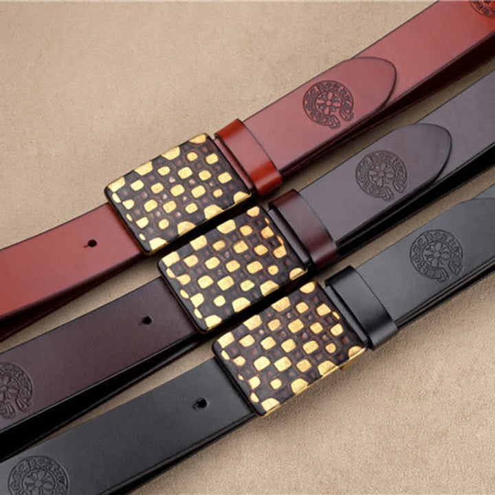Ceinture en cuir à carreaux géométriques pour homme