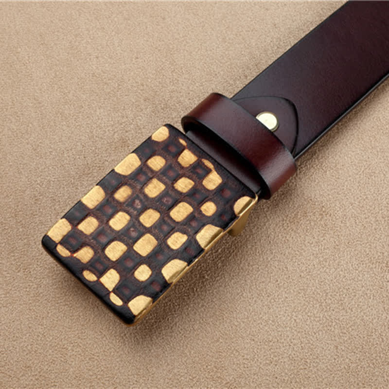 Ceinture en cuir à carreaux géométriques pour homme