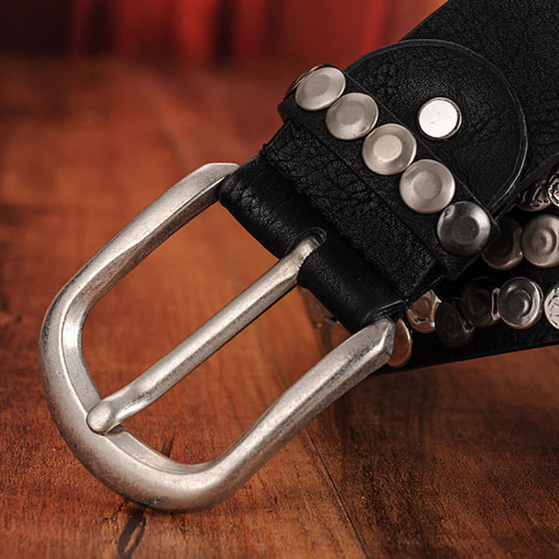Ceinture en cuir cloutée avec plaque métallique élégante pour femme