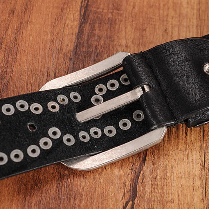Ceinture en cuir cloutée avec plaque métallique élégante pour femme