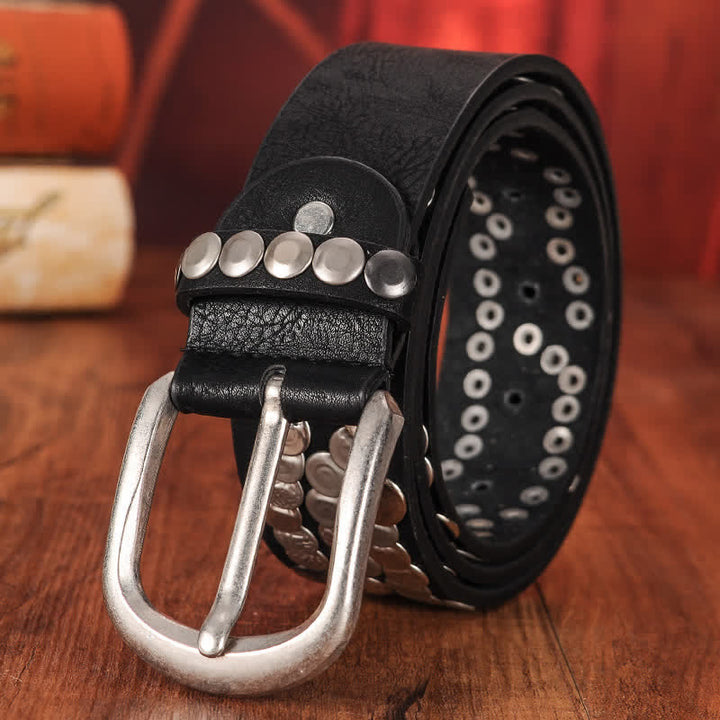 Ceinture en cuir cloutée avec plaque métallique élégante pour femme