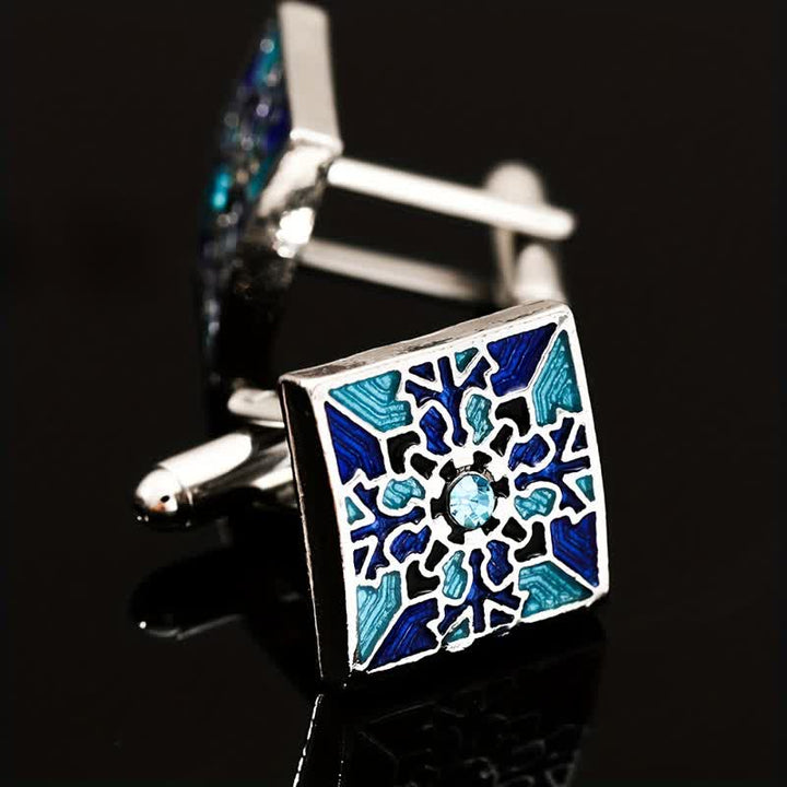Boutons de manchette classiques en émail bleu pour homme en forme de flocon de neige