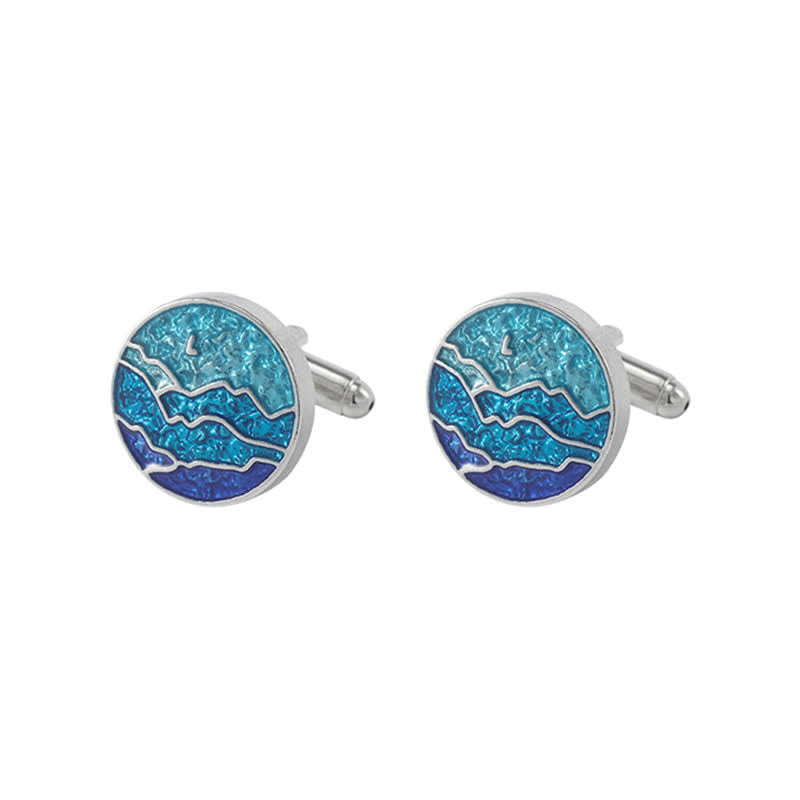 Boutons de manchette classiques en émail bleu pour homme en forme de flocon de neige